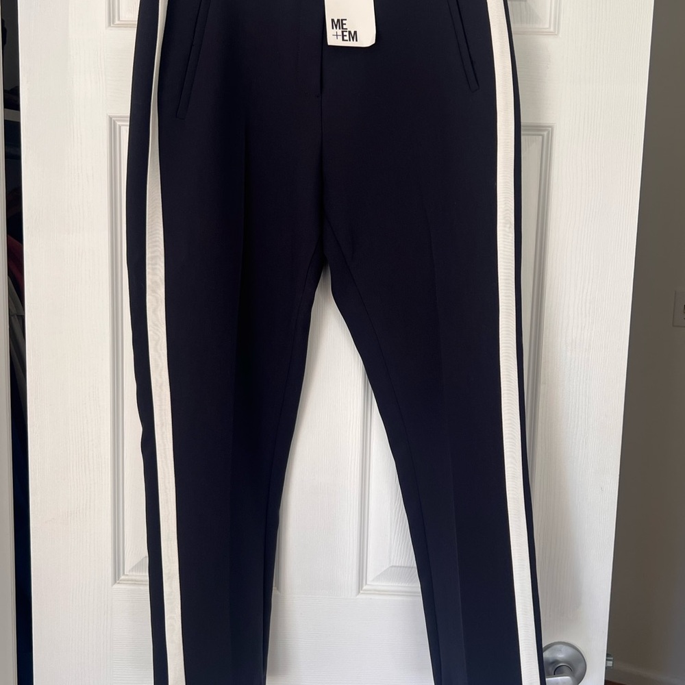 ME+EM Navy and Cream slim fit pants